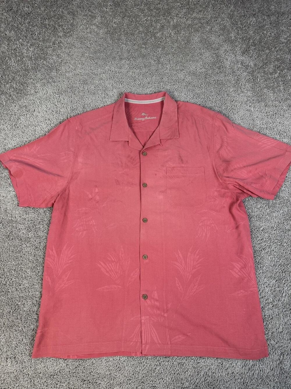 Tommy Bahama Shirt Mens XL Red Short Sleeve Button Up Silk Relaxed Pocket